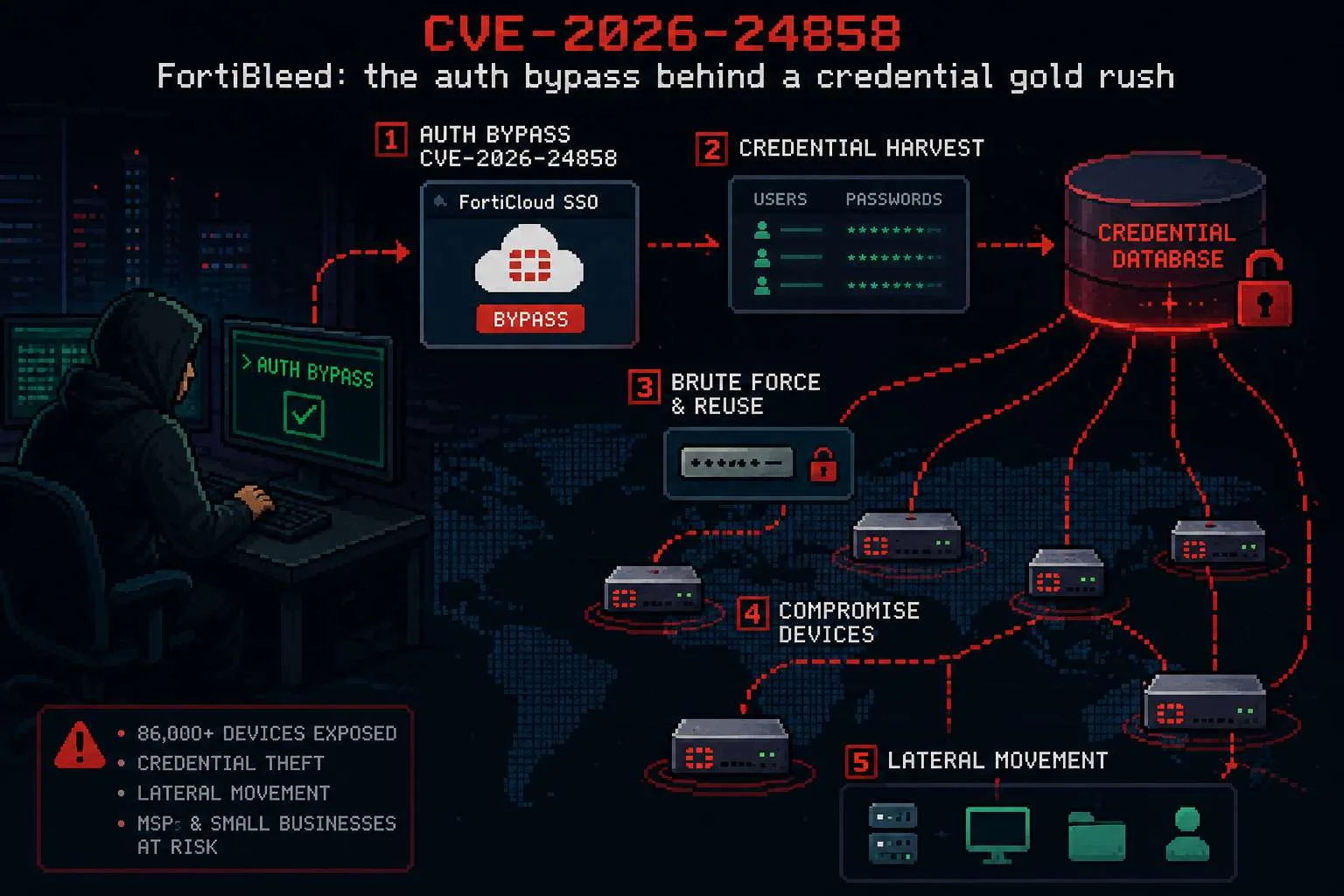 CVE-2026-24858 and FortiBleed: the Fortinet auth bypass behind a credential gold rush