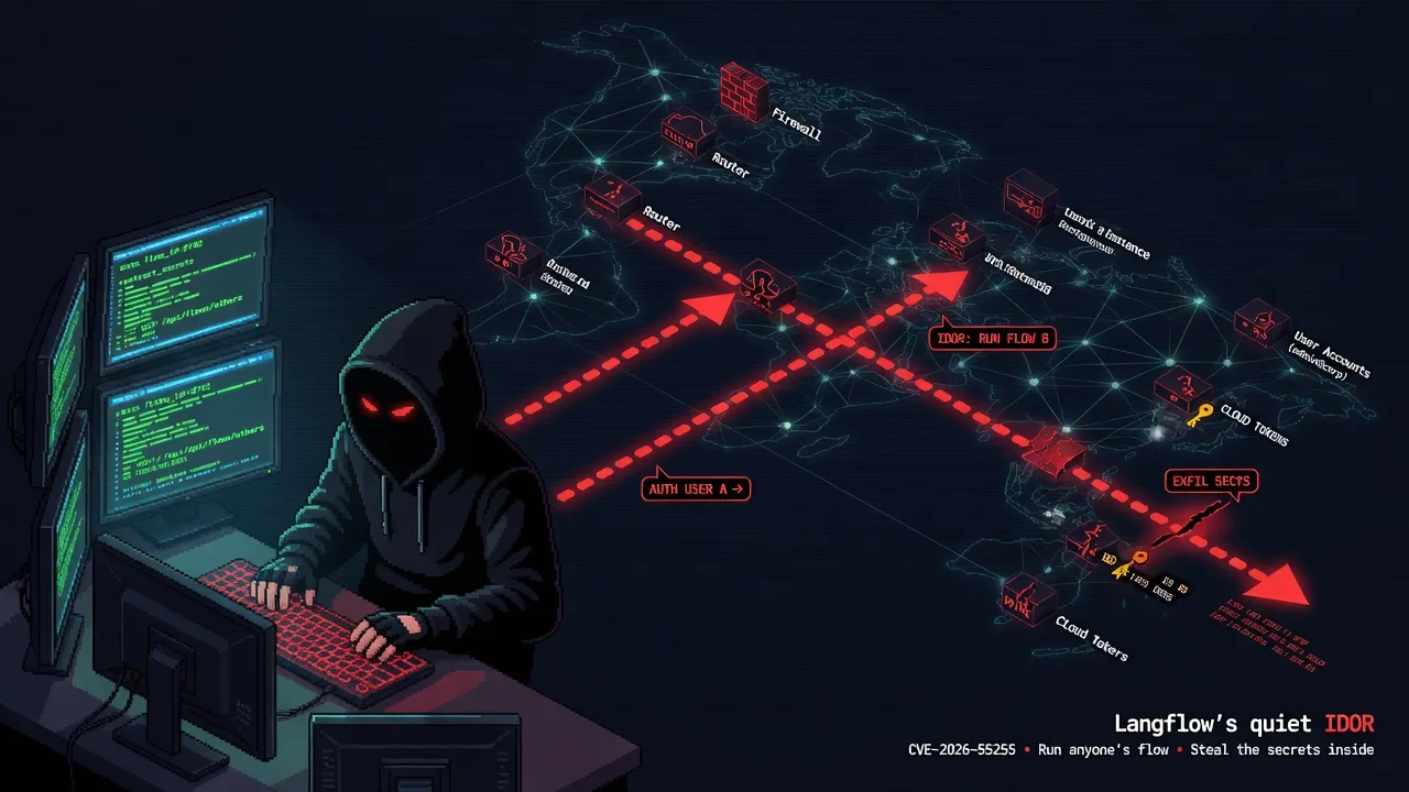 Langflow's quiet IDOR: run anyone's flow, steal the secrets inside it (CVE-2026-55255). A low-EPSS, authenticated bug that CISA still put on KEV with a three-day fuse -- because it's already being use